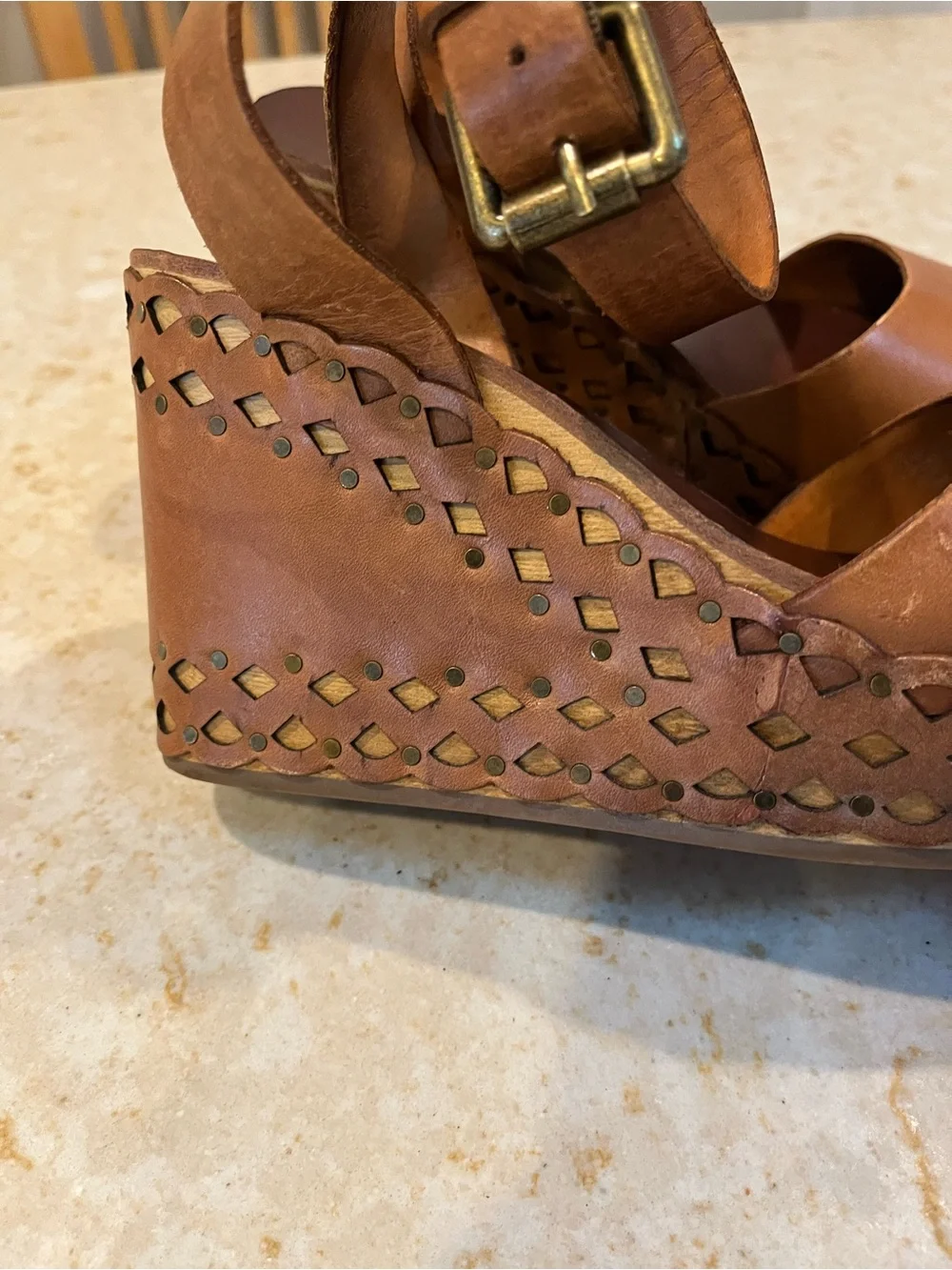 ASH Women’s Brown Leather Ankle-Strap Platform Sandals